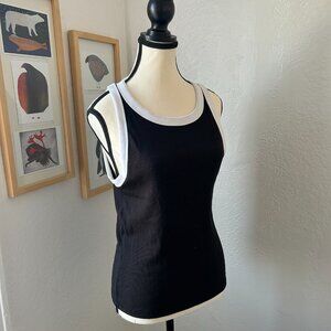 NWT Joe Fresh Tank Top Black with White Trim Women Size Large